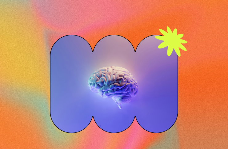 Un cerebro modelado en 3D flota en un fondo color lila