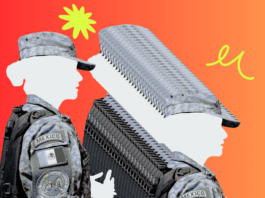 Un glitch de militares en fondo naranja